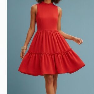 Elliatt Women's Red Sonnet Tiered Ruffle Mock Neck Mini Dress M Wedding Guest